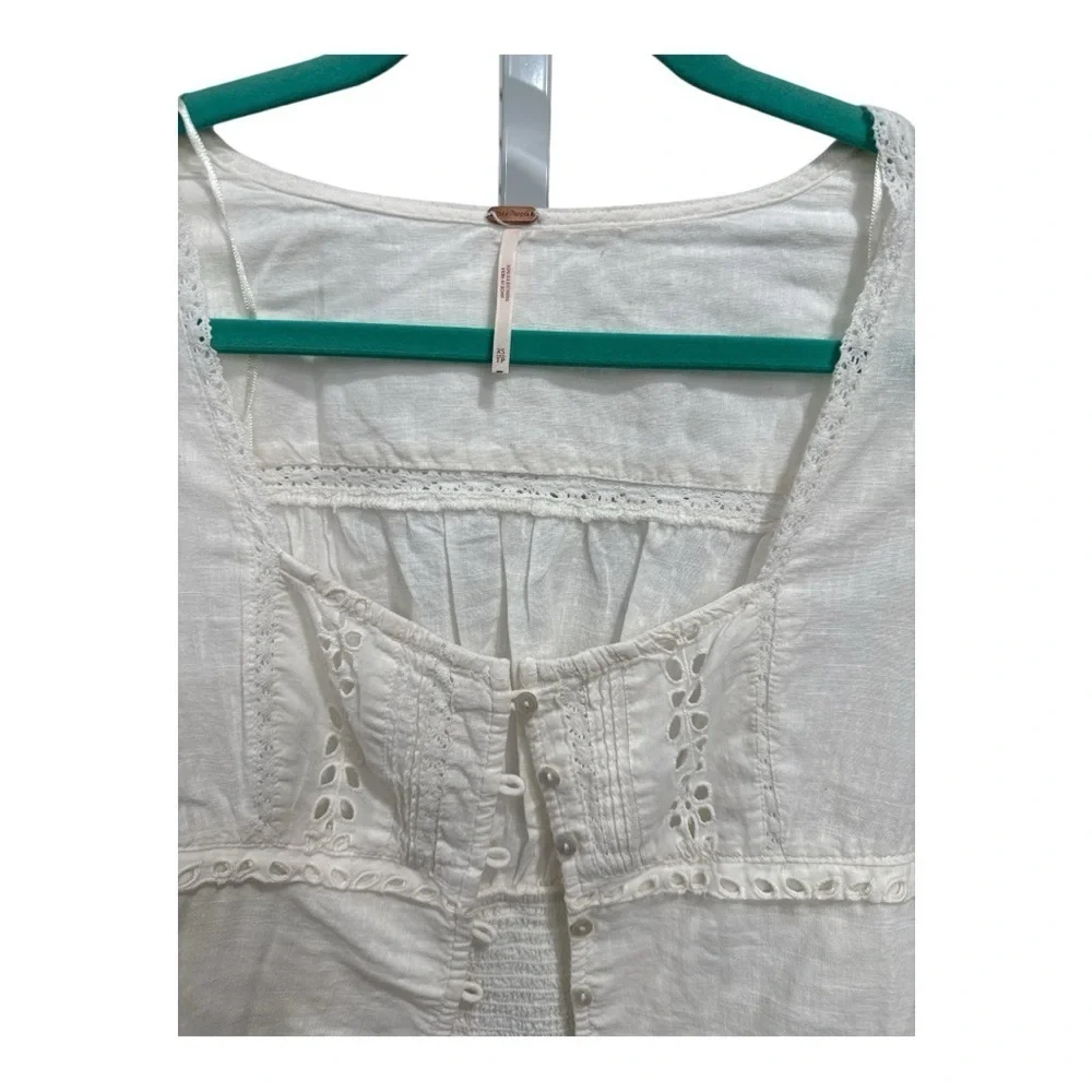 FREE PEOPLE JOI eylet crop blouse top ivory Lace-Trimmed Women's Top size XS
